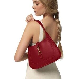 Apryl Shoulder Crossbody Bag Jackie O Faux Leather Hobo Purse Red Gold Clasp New